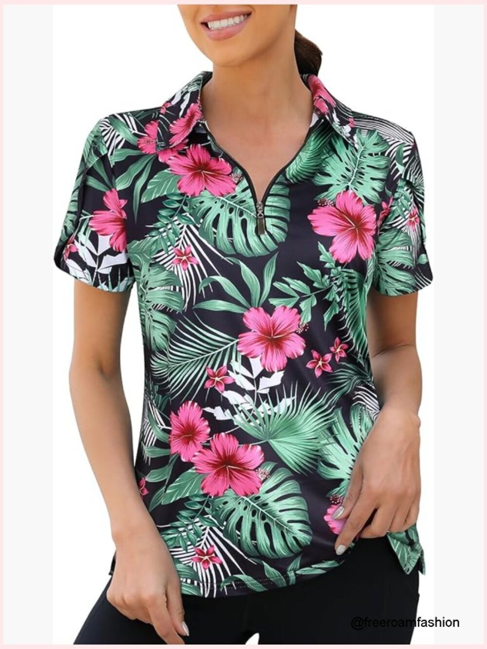 Women's Short Sleeve Polo Shirt with 1/4 Zip Overlap Design Athletic Top
